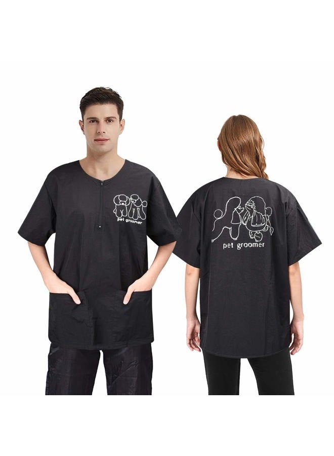 Noverlife Short Sleeves Pet Groomer Smock with 2 Pockets, 3XL Size, Splash Proof Anti-Static Pet Beautician Work Clothes, Dog Cat Grooming Cosmetologist Uniforms for Pet Shop Men Women - Image 1