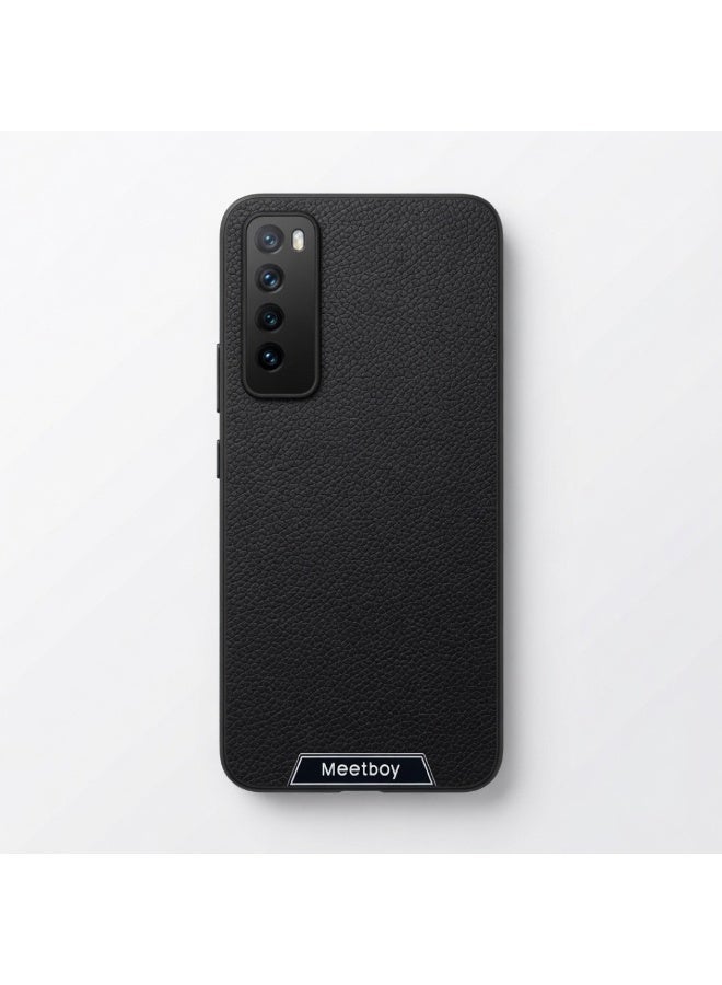 Huawei Nova 7 5G Case – Luxury Tree Bark Leather Shockproof Cover with Retro Soft Frame & Raised Edge Protection – Black - Image 5