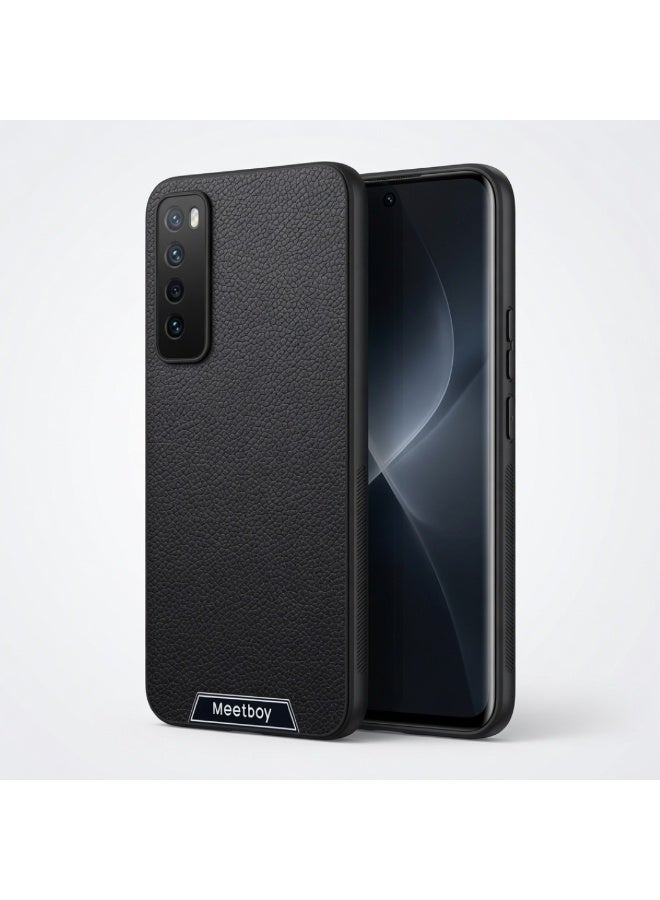 Huawei Nova 7 5G Case – Luxury Tree Bark Leather Shockproof Cover with Retro Soft Frame & Raised Edge Protection – Black - Image 1