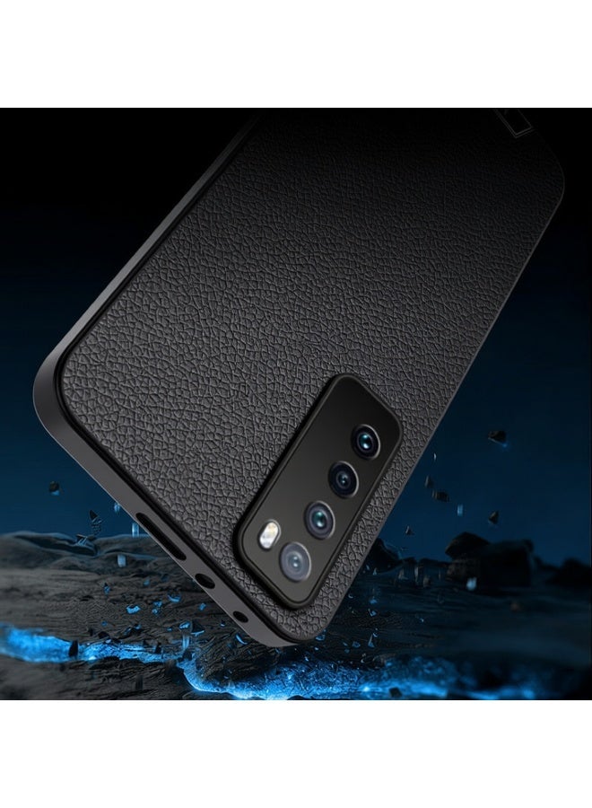 Huawei Nova 7 5G Case – Luxury Tree Bark Leather Shockproof Cover with Retro Soft Frame & Raised Edge Protection – Black - Image 3