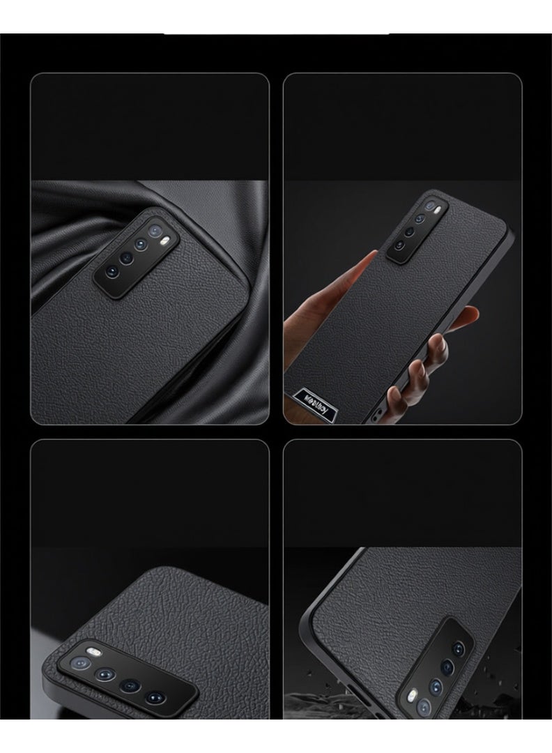 Huawei Nova 7 5G Case – Luxury Tree Bark Leather Shockproof Cover with Retro Soft Frame & Raised Edge Protection – Black - Image 2
