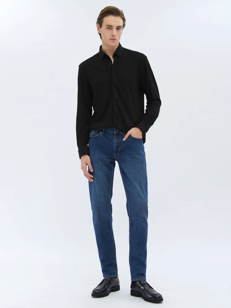 Kip Black Regular Fit Casual Cotton Blend Shirt