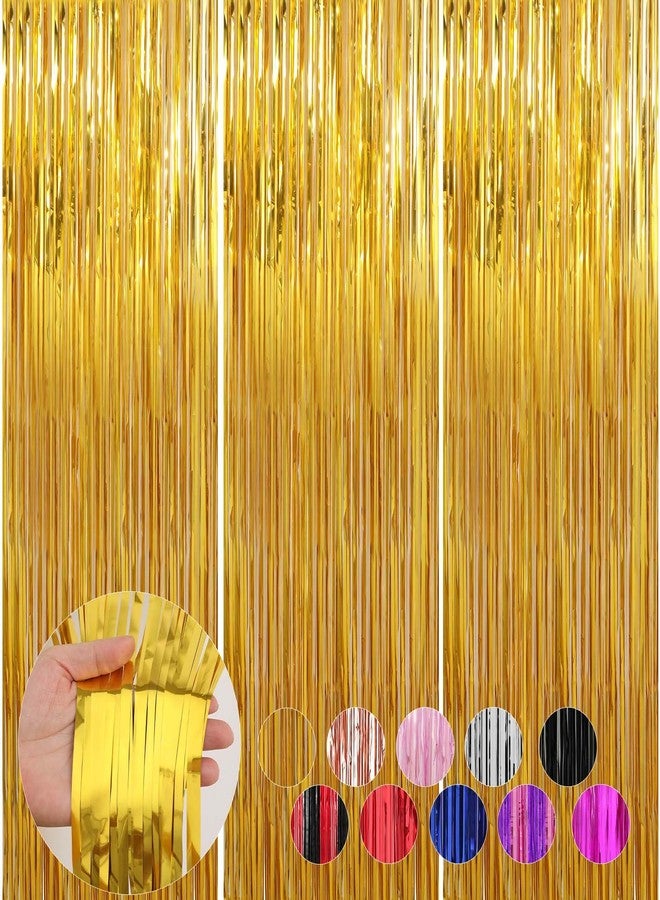 Profasion 3 Pack Gold Foil Fringe Curtains Streamers Party Decorations 3.3 x 8.2 ft, Gold Tinsel Curtain Fringe Backdrop for Parties, Door Fringe Birthday Streamers, Photo Booth Backdrops, Party Decor - Image 1