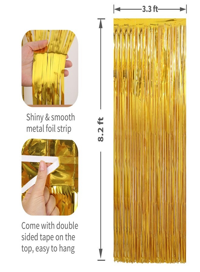 Profasion 3 Pack Gold Foil Fringe Curtains Streamers Party Decorations 3.3 x 8.2 ft, Gold Tinsel Curtain Fringe Backdrop for Parties, Door Fringe Birthday Streamers, Photo Booth Backdrops, Party Decor - Image 2