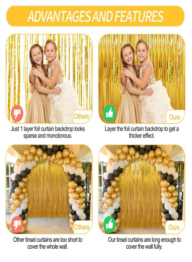 Profasion 3 Pack Gold Foil Fringe Curtains Streamers Party Decorations 3.3 x 8.2 ft, Gold Tinsel Curtain Fringe Backdrop for Parties, Door Fringe Birthday Streamers, Photo Booth Backdrops, Party Decor - Image 3
