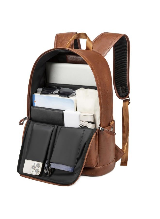 weiatas Leather Laptop Backpack for Men Women College Bookbag Computer Rucksack for Work Travel, Fits 15.6 Inch Laptop (Brown) - Image 2