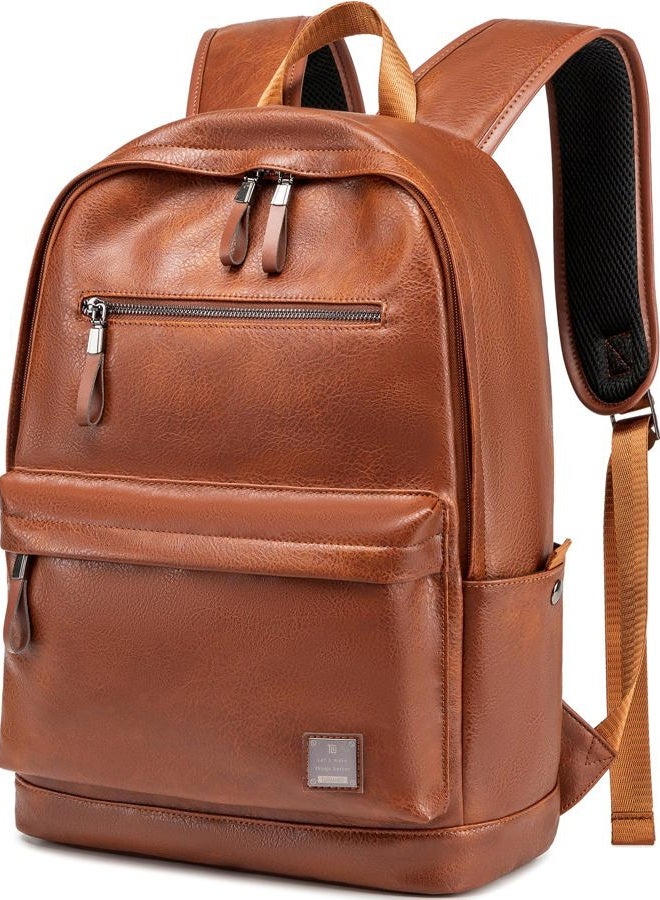 weiatas Leather Laptop Backpack for Men Women College Bookbag Computer Rucksack for Work Travel, Fits 15.6 Inch Laptop (Brown) - Image 1