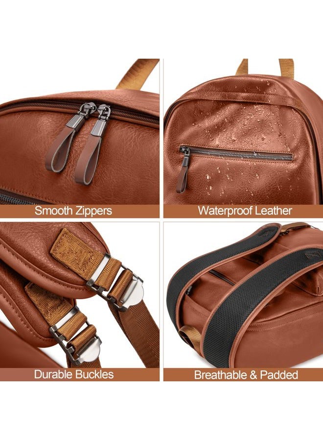 weiatas Leather Laptop Backpack for Men Women College Bookbag Computer Rucksack for Work Travel, Fits 15.6 Inch Laptop (Brown) - Image 5