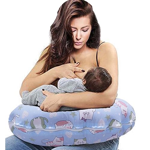 Kradyl Kroft 5in1 Baby Feeding Pillow with 100% Cotton Removable Cover | Breastfeeding Pillow | Nursing Pillow with Belt and Hoop (Kitty Love) - Image 2