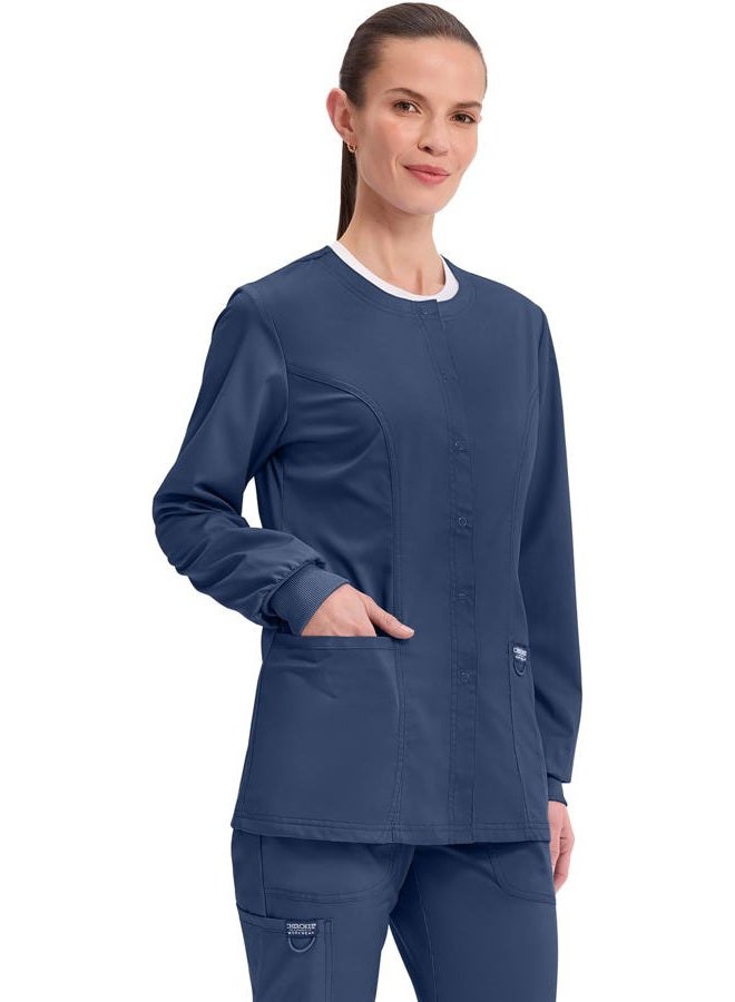CHEROKEE Women's Snap Front Warm-up Jacket Snap Front Warm-up Jacket, Navy, XL - Image 5