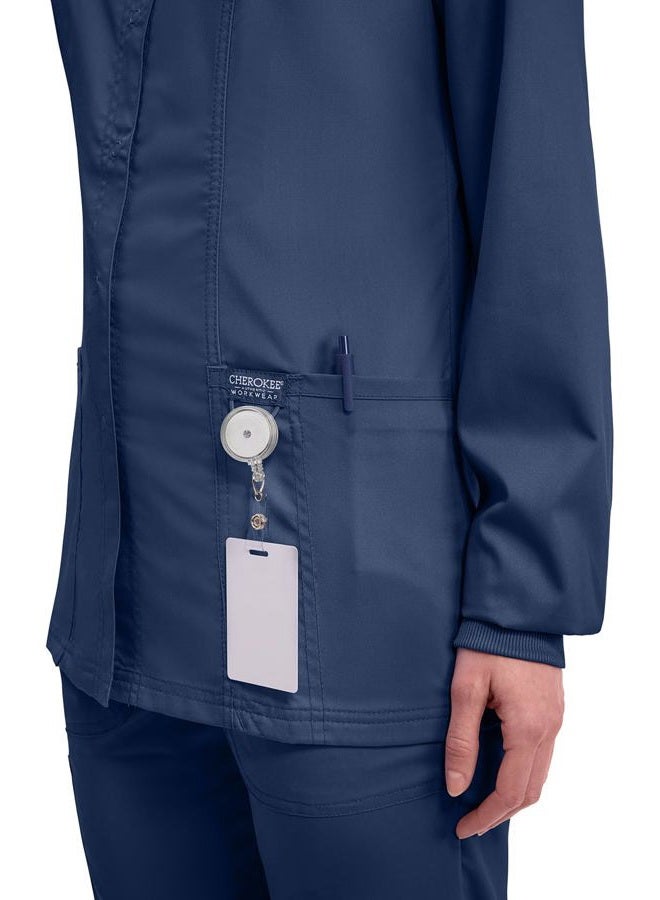 CHEROKEE Women's Snap Front Warm-up Jacket Snap Front Warm-up Jacket, Navy, XL - Image 2