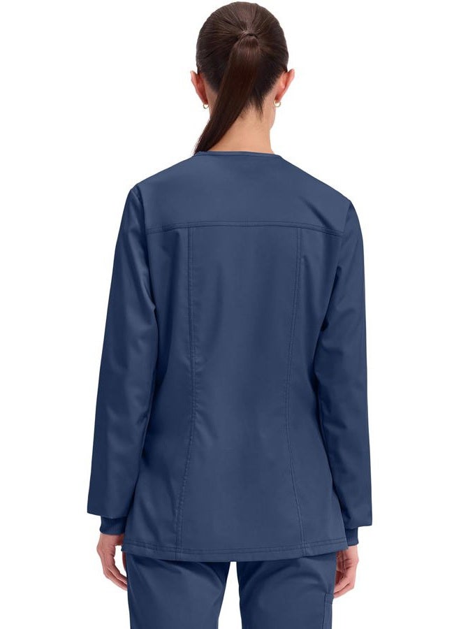 CHEROKEE Women's Snap Front Warm-up Jacket Snap Front Warm-up Jacket, Navy, XL - Image 4