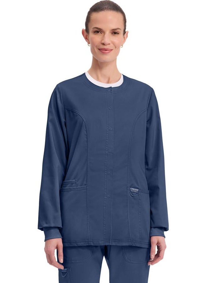 CHEROKEE Women's Snap Front Warm-up Jacket Snap Front Warm-up Jacket, Navy, XL - Image 1