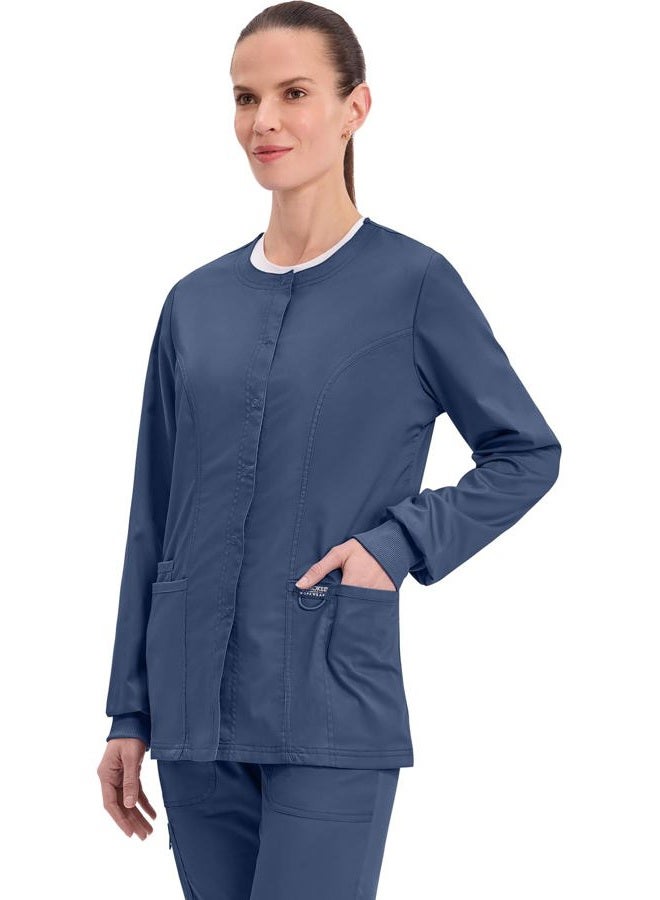 CHEROKEE Women's Snap Front Warm-up Jacket Snap Front Warm-up Jacket, Navy, XL - Image 3