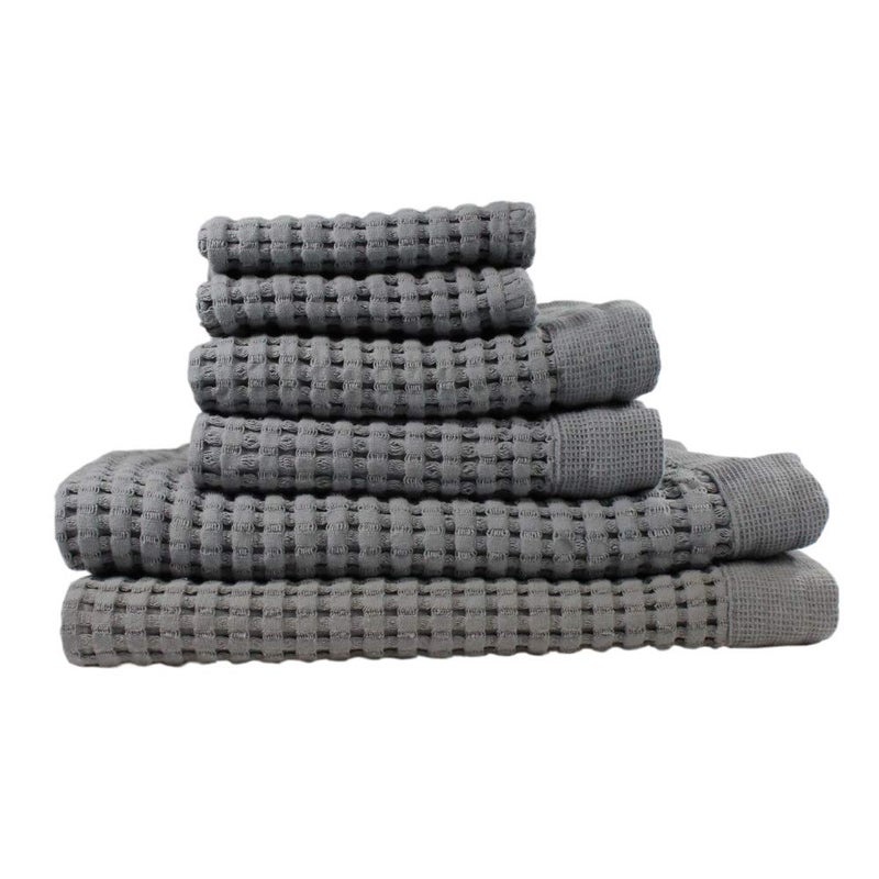 GILDEN TREE Waffle Towel Set Quick Dry Thin  2 Bath Towels  2 Hand Towels  2 Washcloths Modern Style Slate