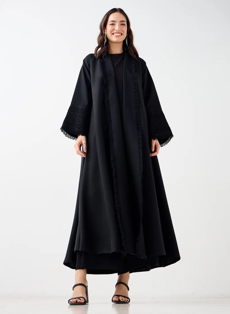Hadiyath Al Madinah Fringe Detail Open Abaya - HM