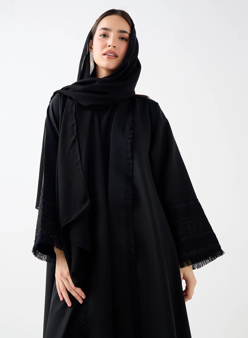 Hadiyath Al Madinah Fringe Detail Open Abaya - HM