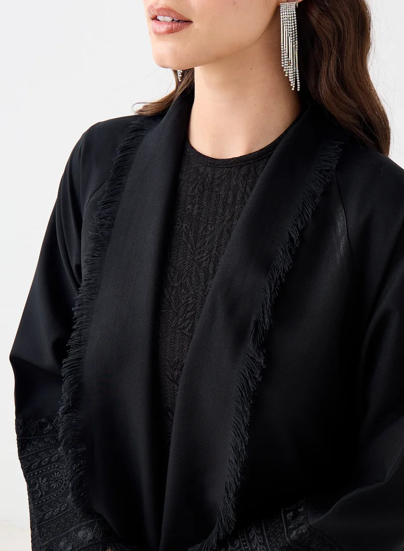 Hadiyath Al Madinah Fringe Detail Open Abaya - HM