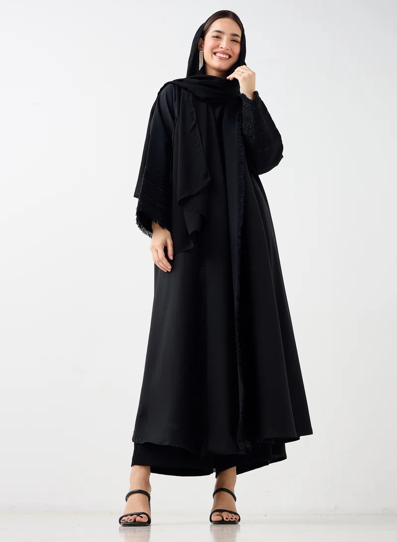 Hadiyath Al Madinah Fringe Detail Open Abaya - HM