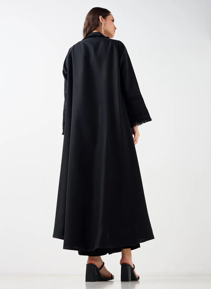 Hadiyath Al Madinah Fringe Detail Open Abaya - HM