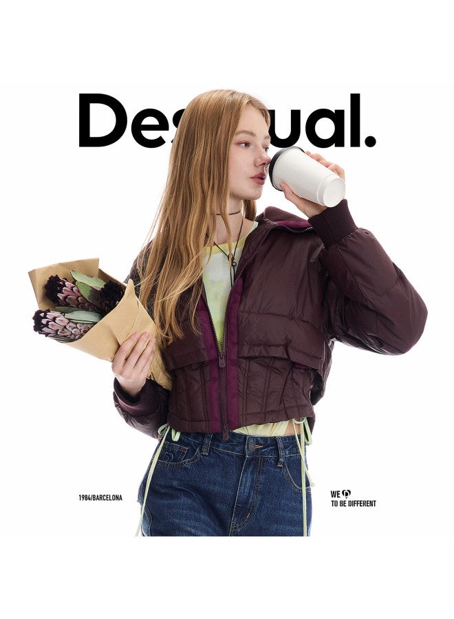 DESIGUAL [Spanish Fashion Luxury] 25 Autumn Winter New Waist-Tie Knit Paneled Turn-Down Collar Cotton Coat Women'S Outerwear - Image 5