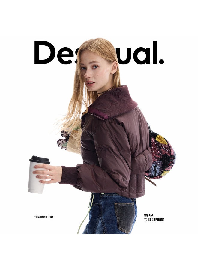 DESIGUAL [Spanish Fashion Luxury] 25 Autumn Winter New Waist-Tie Knit Paneled Turn-Down Collar Cotton Coat Women'S Outerwear - Image 4