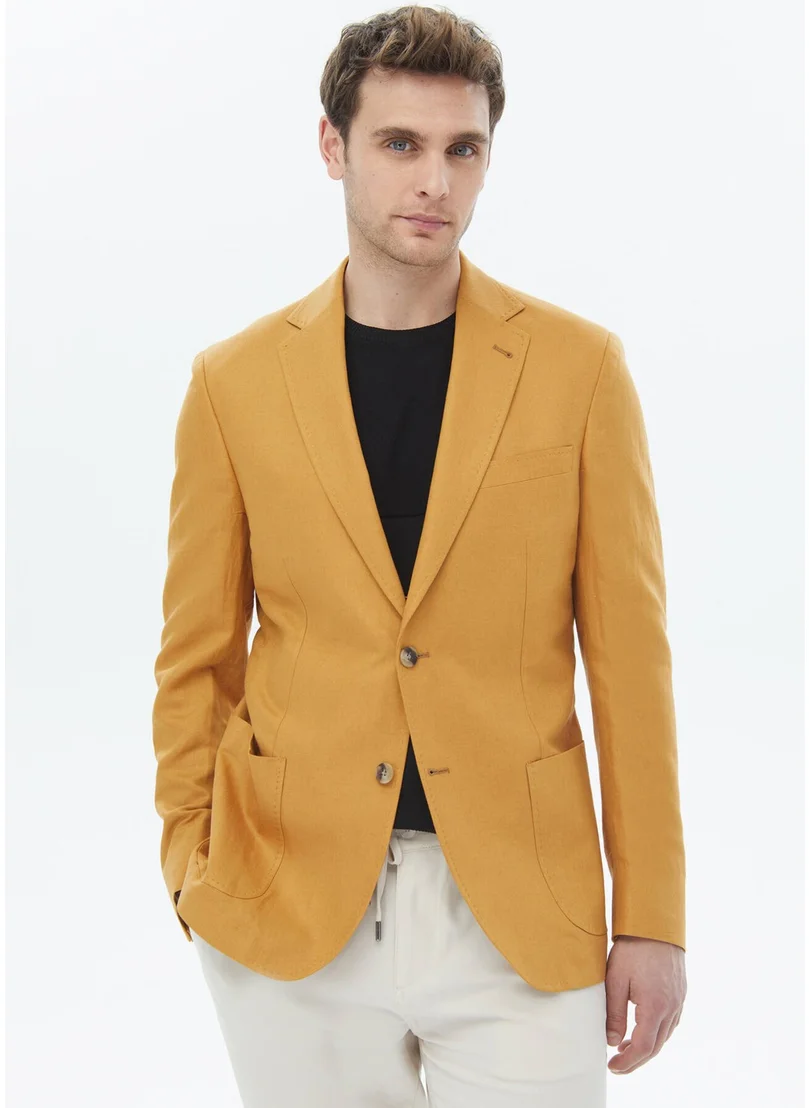 Kip Saffron Plain Modern Fit Linen Blend Jacket