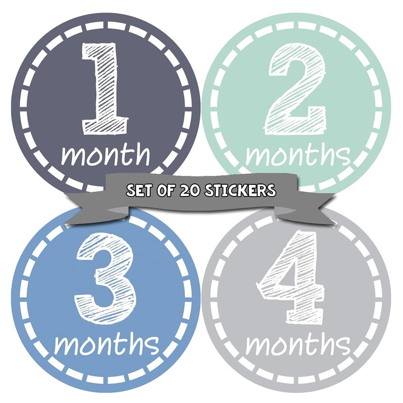 Months In Motion Baby Monthly Milestone Stickers  Newborn Boy Stickers 20 Count - Image 1