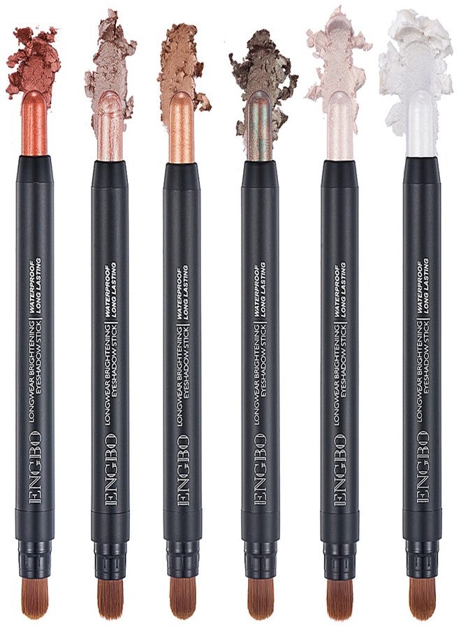 Vtrem 6PCS Eyeshadow Stick Sets with Soft Brush, Cream Eye Shadow Stick Waterproof Long Lasting Glitter Pearlescent Highlighter Brightener Makeup Stick Kit for Smoky, Luminous, Metallic Eye Makeup - Image 1