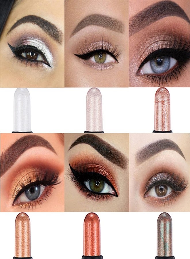 Vtrem 6PCS Eyeshadow Stick Sets with Soft Brush, Cream Eye Shadow Stick Waterproof Long Lasting Glitter Pearlescent Highlighter Brightener Makeup Stick Kit for Smoky, Luminous, Metallic Eye Makeup - Image 2