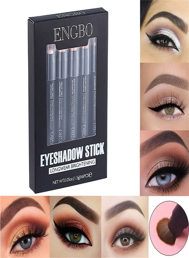 Vtrem 6PCS Eyeshadow Stick Sets with Soft Brush, Cream Eye Shadow Stick Waterproof Long Lasting Glitter Pearlescent Highlighter Brightener Makeup Stick Kit for Smoky, Luminous, Metallic Eye Makeup - Image 4