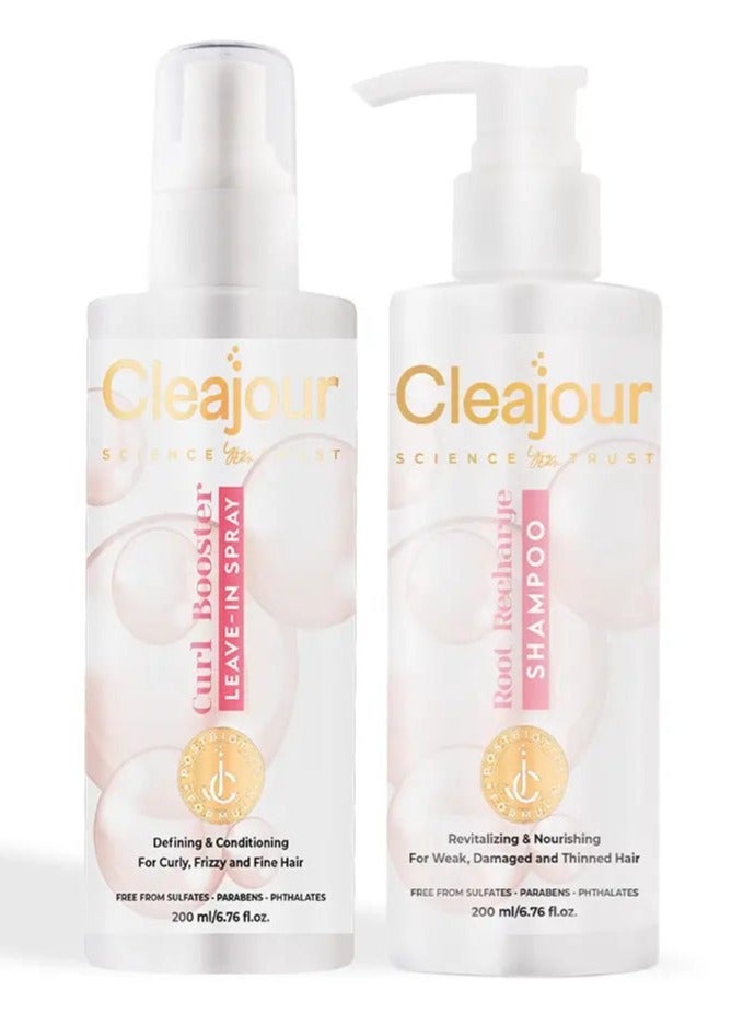Cleajour SCIENCE FIRST CELL BOOST LEAVE-IN SPRAY بخاخ يُترك على الشعر لتعزيز الخلايا – يمنح التحديد والترطيب للشعر الكيرلي، الهايش والخفيف خالٍ من: الكبريتات · البارابين · الفثالات 200 مل / 6.76 أونصة سائلة &Cleajour SCIENCE FIRST Bond Revitalize SHAMPOO شامبو لإعادة تنشيط الروابط – مُغذٍ ومُجدد للشعر الضعيف، التالف والخفيف خالٍ من: الكبريتات · البارابين · الفثالات 200 مل / 6.76 أونصة سائلة - Image 1