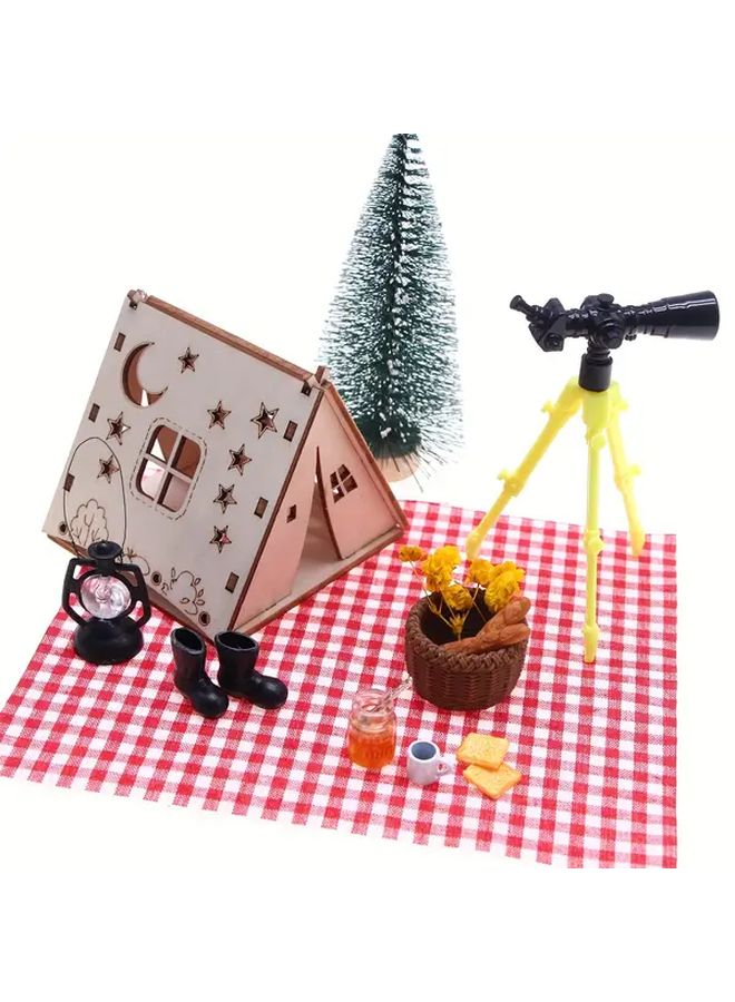 Miniature Outdoor Model Ornaments DIY Painting Dollhouse Tent With Moon Stars - Image 2