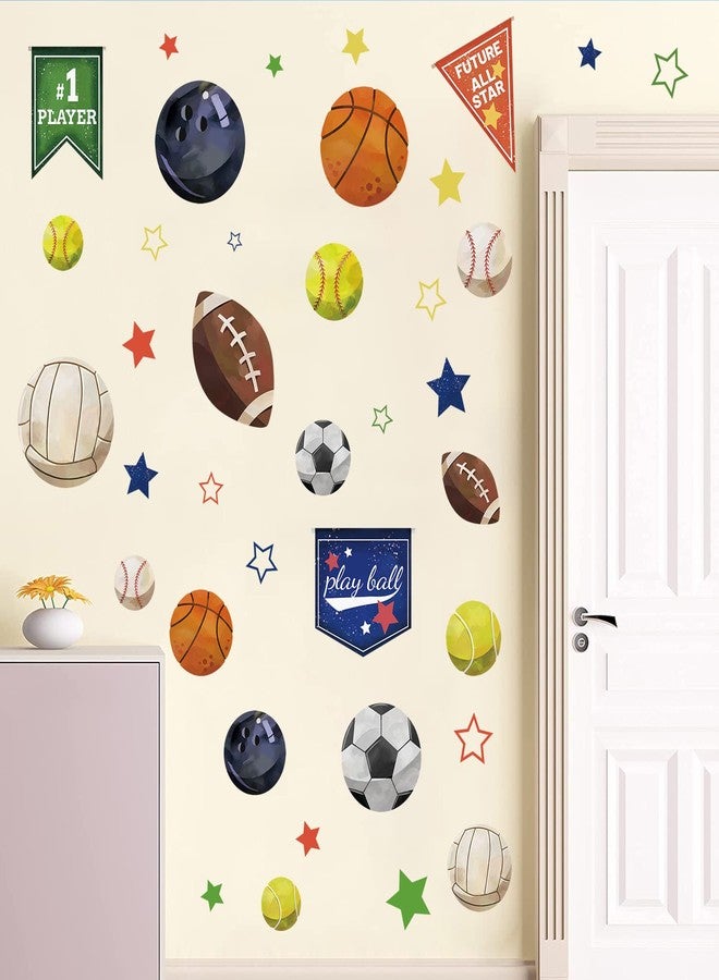 Supzone Sport Balls Stickers Boys Sports Race Flag Decals Colorful Basketball Soccer Baseball Stars DIY Vinyl Wall Art Sticker for Boys Playroom Bedroom Living Room Wall Decor - Image 4
