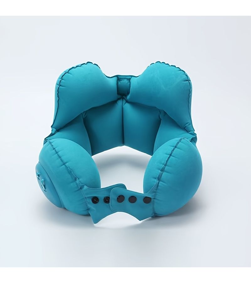 1pc Press Type Inflatable Neck Pillow Apricot Portable Travel Airplane Pillow For Napping - Image 3