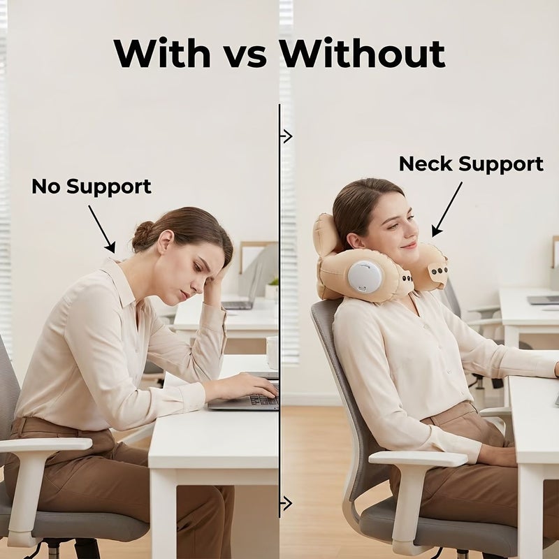 1pc Press Type Inflatable Neck Pillow Apricot Portable Travel Airplane Pillow For Napping - Image 2