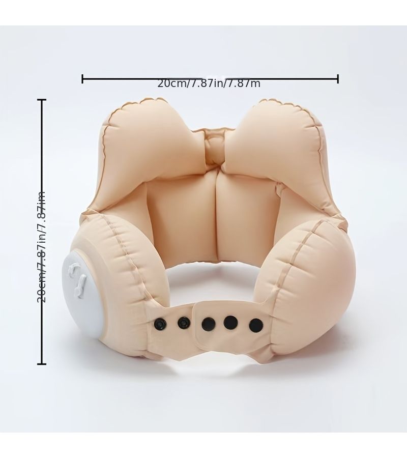 1pc Press Type Inflatable Neck Pillow Apricot Portable Travel Airplane Pillow For Napping - Image 4