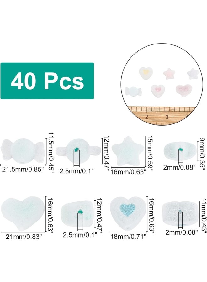 40 Pcs Flocky Acrylic Beads, 5 Colors Heart Star Candy Shaped Beads Soft Acrylic Beads Flocky Pom Ball Loose Spacer Beads for Hair Ornament Decoration Craft Jewelry Making - Image 4
