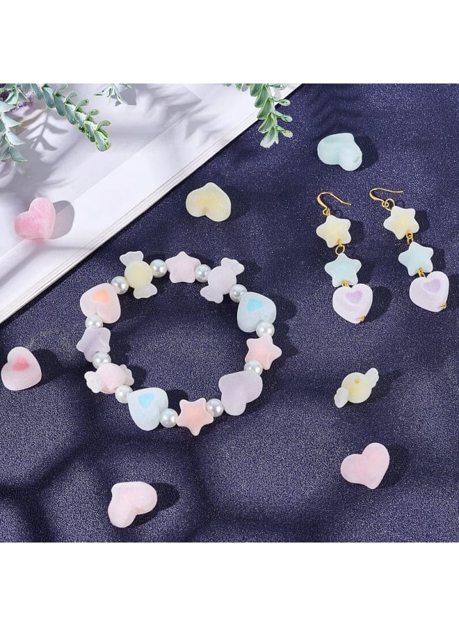 40 Pcs Flocky Acrylic Beads, 5 Colors Heart Star Candy Shaped Beads Soft Acrylic Beads Flocky Pom Ball Loose Spacer Beads for Hair Ornament Decoration Craft Jewelry Making - Image 2