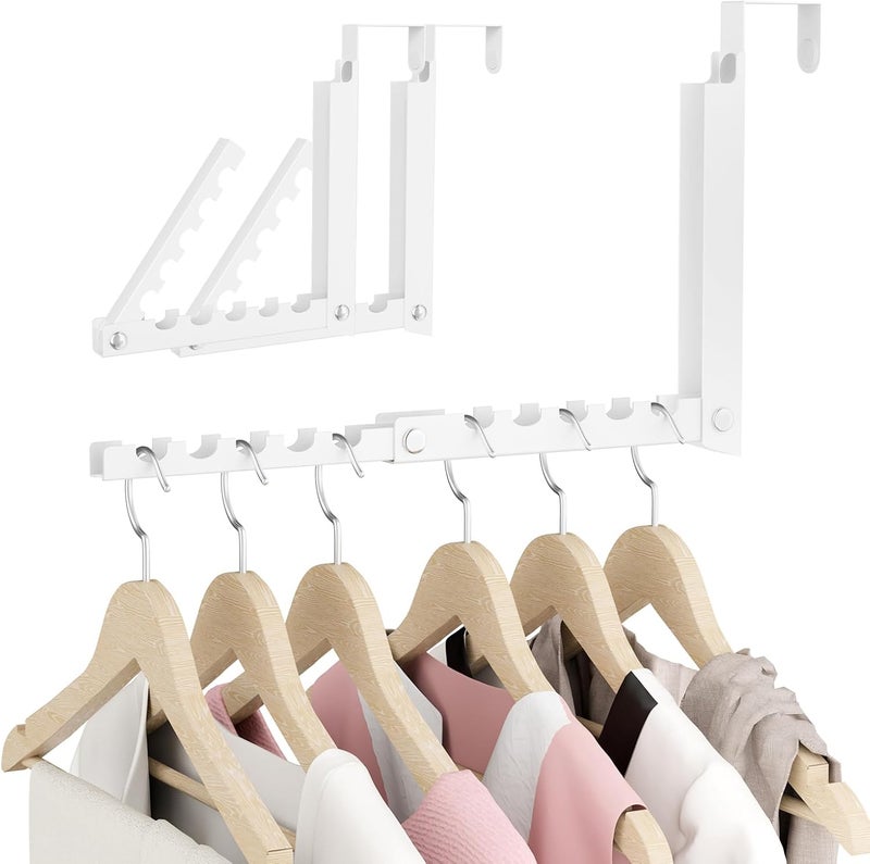 BAKON Over The Door Hanger Folding Clothes Drying Rack, Double Fold Hanging Door Hooks Coat Rack for Indoor Laundry Room Compact Small Space Foldable Portable Clothing Hanger Hook Collapsible- 2 Pack - Image 1