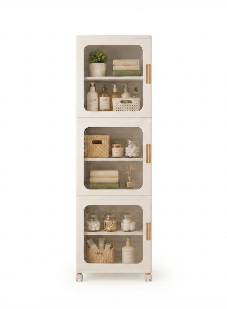 Khorshed Plast 3 Tier Stackable Storage Cabinet with Transparent Doors and Wheels - Image 2