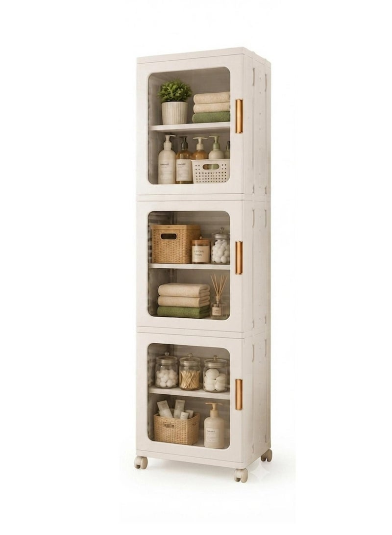 Khorshed Plast 3 Tier Stackable Storage Cabinet with Transparent Doors and Wheels - Image 1
