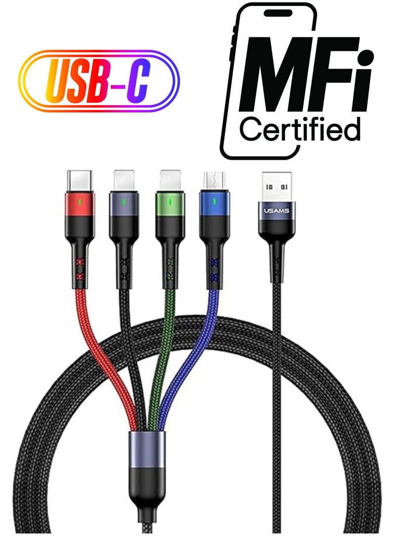 أوسامس كابل شحن متعدد سلك شاحن متعدد نايلون مضفر 1.2 متر 4 في 1 كابل بيانات سلك شحن USB مع موصل الهاتف/النوع C/Micro USB للهاتف/Galaxy S9/S8/S7 والمزيد - Image 1