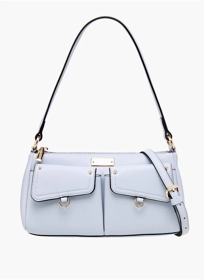 سيليست Solid Shoulder Bag with Zip Closure and Adjustable Handle