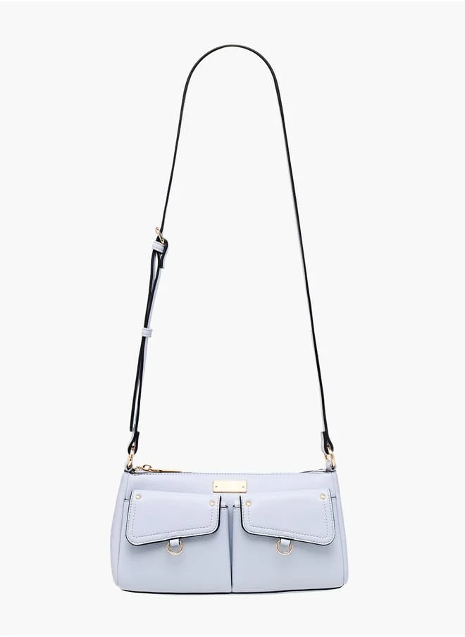 سيليست Solid Shoulder Bag with Zip Closure and Adjustable Handle