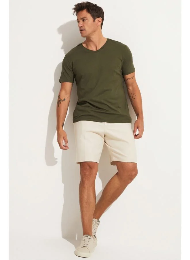 جون June Men Regular Fit Basic Short Sleeve V-Neck Tshirt Khaki