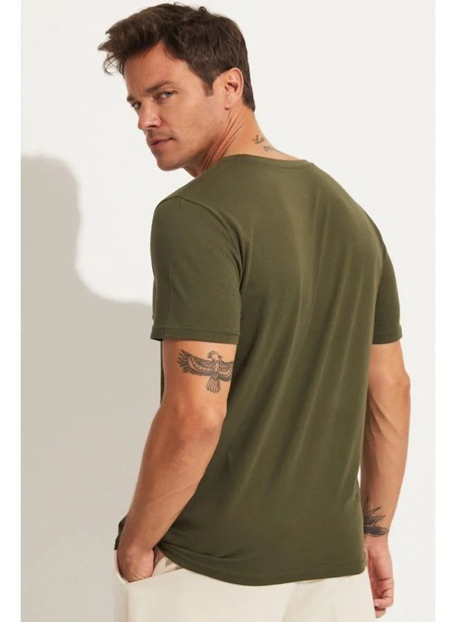 جون June Men Regular Fit Basic Short Sleeve V-Neck Tshirt Khaki