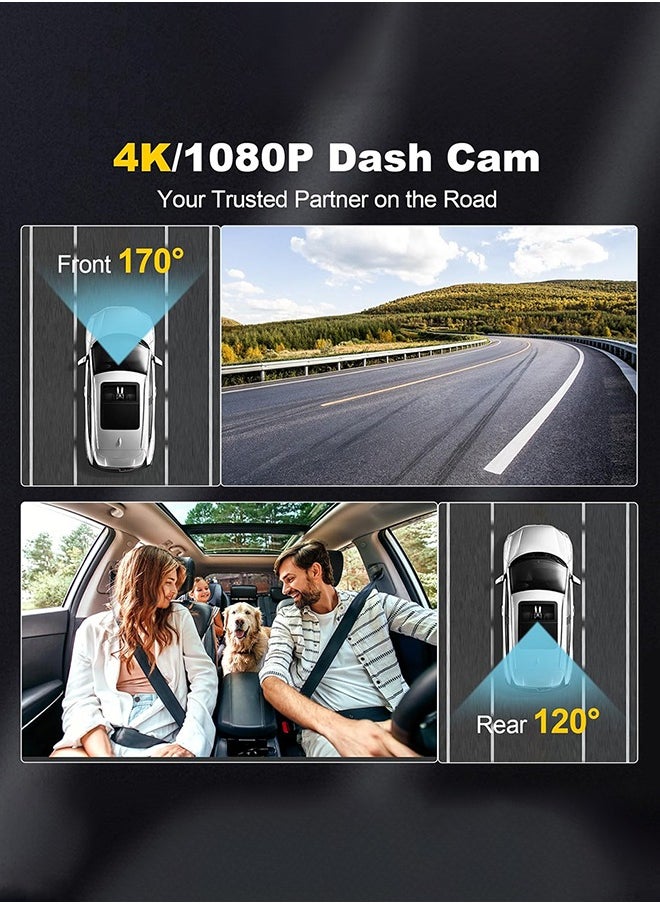Digisand Dash Camera, 4K/1080p Dash Camera Front and Rear, Built-in WiFi, Dash Cam with 64GB SD Card, Full HD 2.0” IPS Screen, for App Control, G-Sensor, Loop Recording, and Parking Mode  - Image 4