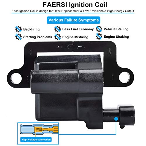 FAERSI Ignition Coil Pack Compatible with Chevy Silverado, Avalanche, Suburban, GMC & Cadillac Vehicles, Scalade, Avalanche, Silverado, Express 3500, Tahoe, Sierra, Savana, Replace for UF271, 5C1083, D581 - Image 2
