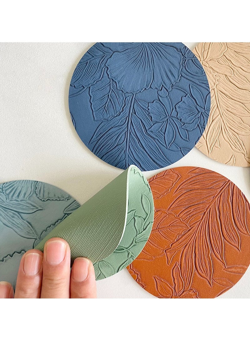 Coaster Set of 4, waterproof and heat-resistant coasters, floral-patterned coasters, featuring literary themes (Green), suitable for dining tables and kitchen gatherings - Image 5